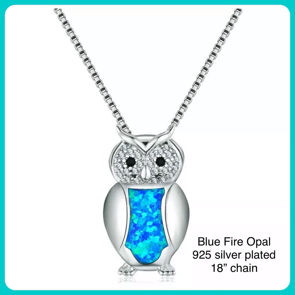 🧿BUY1•GET1•FREE🧿 Blue Fire Opal Owl Silver 18”